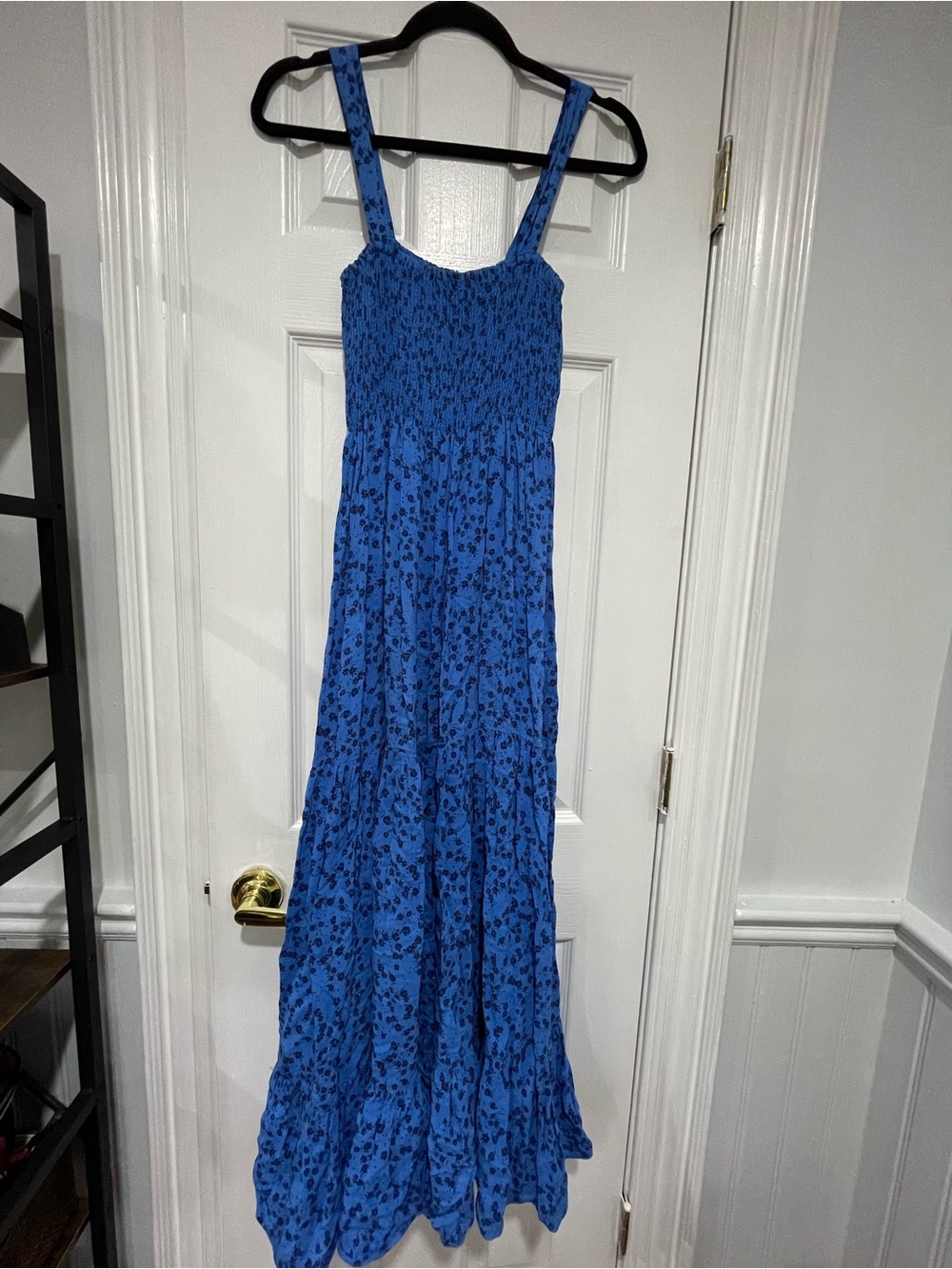 Zara Blue Floral Maxi Dress with Smocked Bodice